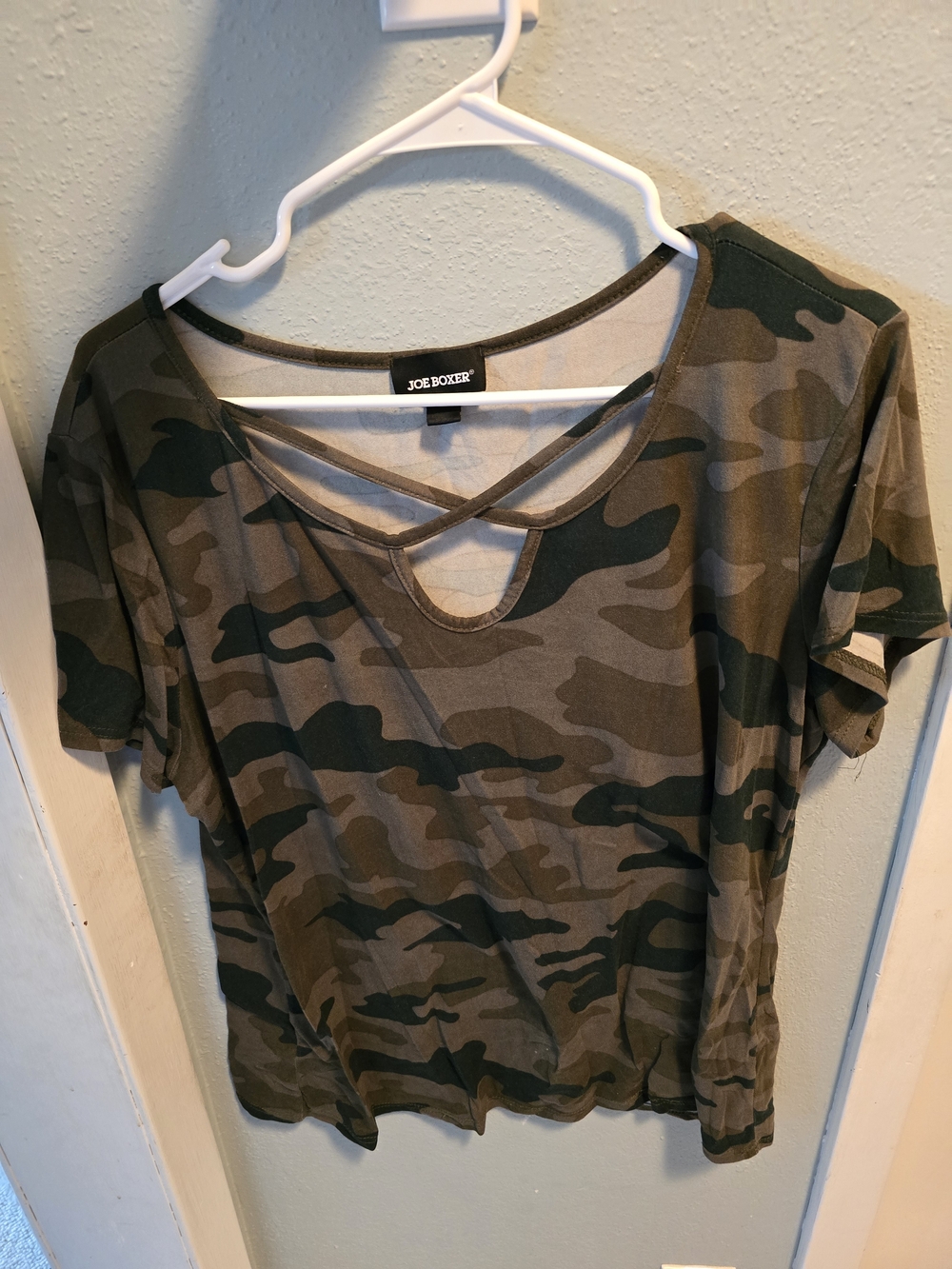 Joe Boxer Olive & Dark Green Camo Short Sleeve Tee with Crisscross Neck